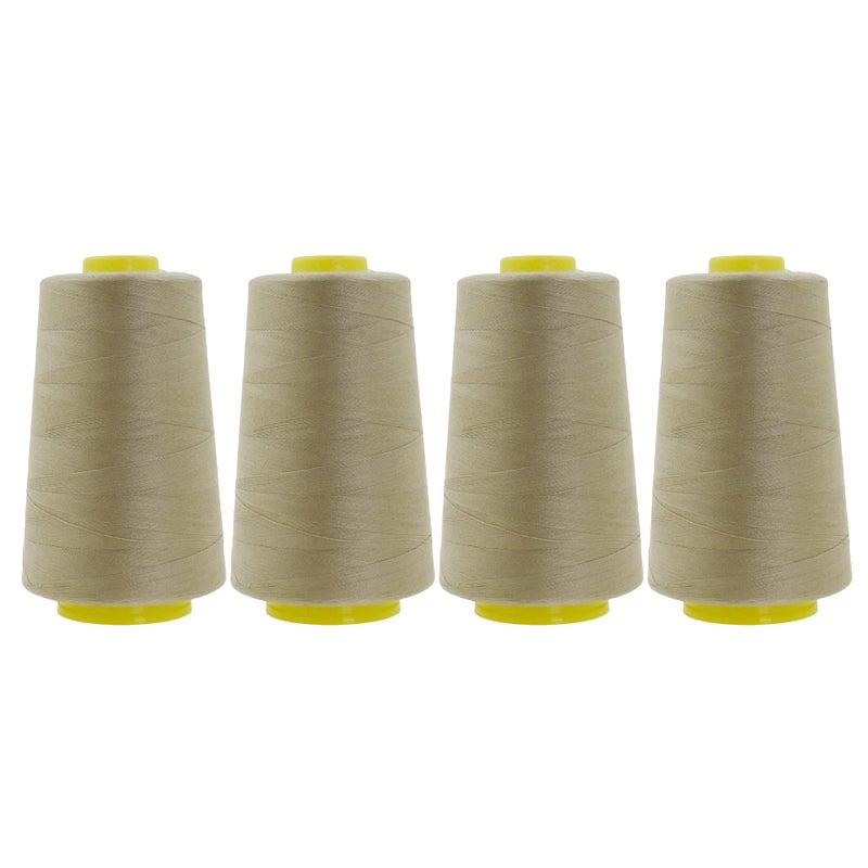 Mandala Crafts 4 Pack of Serger Threads Cones Spools - 40S/2 24000 Yards Polyester Beige Threads for Sergers Machine and Overlock Quilting Sewing Machine - Image 1